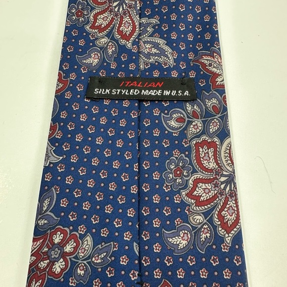 Italian Style Blue Red Floral Silk Tie 57” - Picture 3 of 5